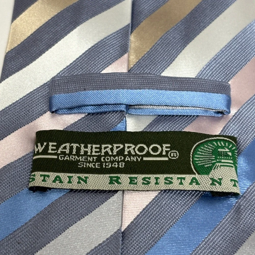 Weatherproof Necktie Men OS Blue‎ Silver Gold Silk Striped Formal Tie Business